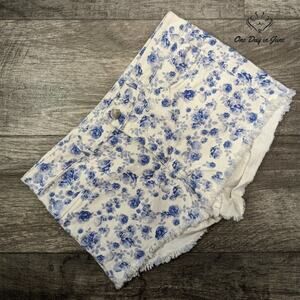 H&M White Jean Shorts with Blue Floral Print